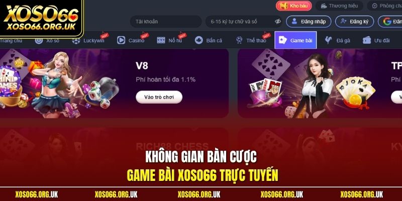 Không gian bàn cược game bài XOSO66 trực tuyến